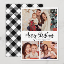 Navidades multifotográficos Black White Plaid Scri