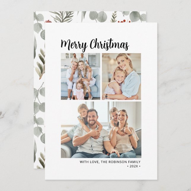 Tarjeta Festiva Navidades multifotográficos de composición moderna (Anverso / Reverso)