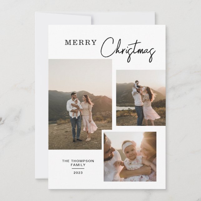 Tarjeta Festiva Navidades multifotográficos mínimos clásicos (Anverso)
