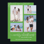 Tarjeta Festiva Navidades multifotográficos verdes festivos<br><div class="desc">Sube tus 4 fotos favoritas a esta tarjeta de fotos de Navidad que incluye tu saludo con letras de moda en una tarjeta festiva de fondo verde (o cualquier color). Seleccione Matte para el papel más pesado y la Alta Definición para la mejor calidad de la foto. MÁS COLORES hechos...</div>