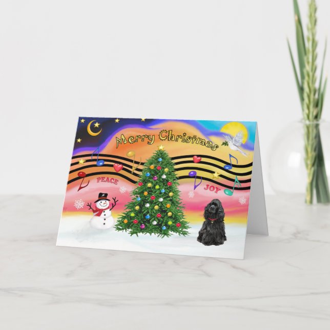Tarjeta Festiva Navidades Música 2 - Cocker Spaniel (negro) (Anverso)