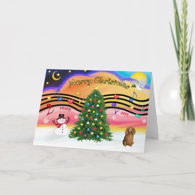 Tarjeta Festiva Navidades Música 2 - Dachshund (arena larga) (Anverso)