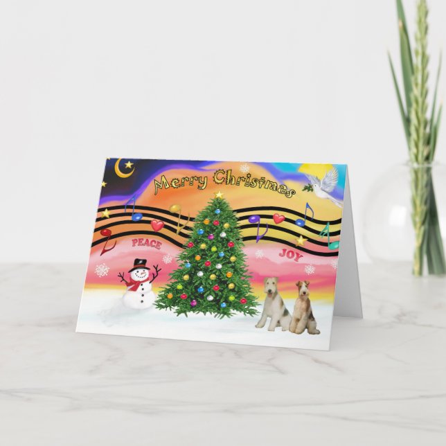 Tarjeta Festiva Navidades Música 2 - Fox Terriers (dos Wire Haired (Anverso)