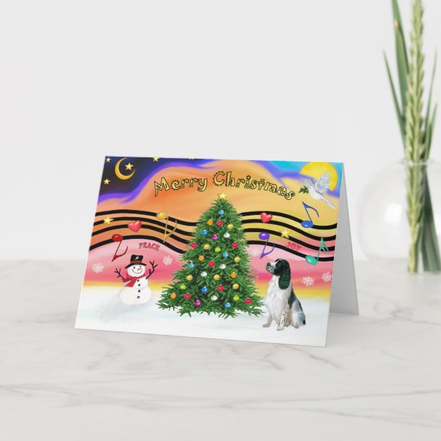 Tarjeta Festiva Navidades Música 2 - Inglés Springer (BW) (Anverso)