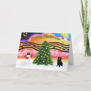 Tarjeta Festiva Navidades Música 2 - Pug (negro)