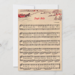 Tarjeta Festiva Navidades, música de hojas de cosecha, campanas de