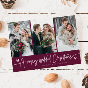 Tarjeta Festiva Navidades Muy Casados, Cranberry De Foto Recién Re