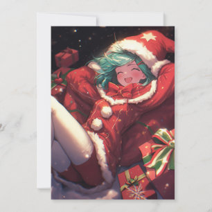 Tarjeta Festiva Navidades muy emocionados Santa Regalos Anime Chic