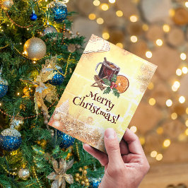 Tarjeta Festiva Navidades Naranja del té Holly Berry Cinnamon Gree