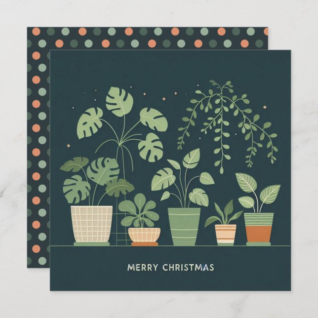 Tarjeta Festiva Navidades Naranja Green Potted Plants (Anverso / Reverso)