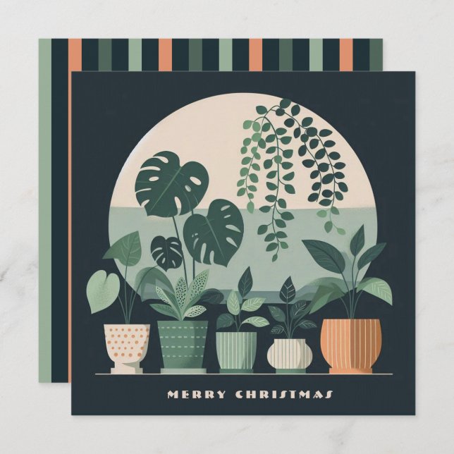 Tarjeta Festiva Navidades Naranja Green Potted Plants (Anverso / Reverso)