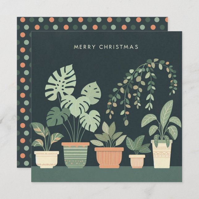 Tarjeta Festiva Navidades Naranja Green Potted Plants (Anverso / Reverso)