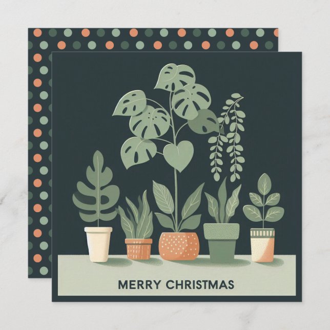 Tarjeta Festiva Navidades Naranja Green Potted Plants (Anverso / Reverso)