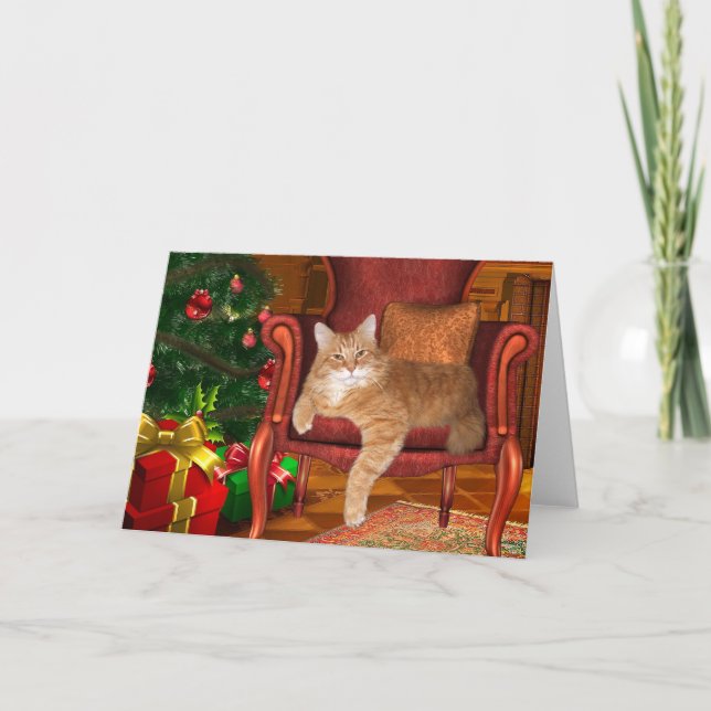 Tarjeta Festiva Navidades naranja tabby (Anverso)