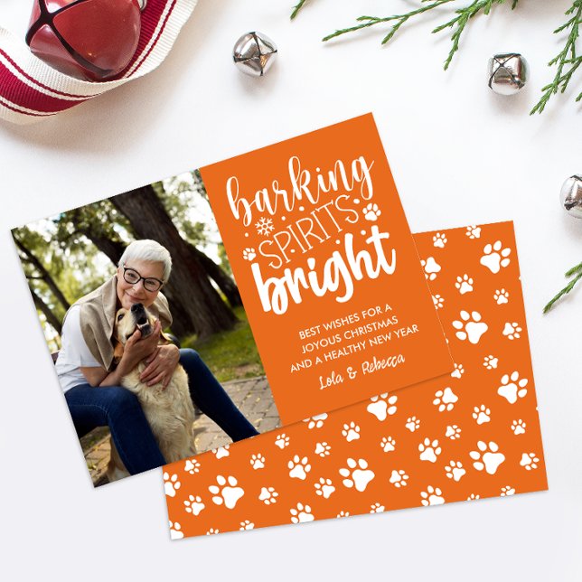 TARJETA FESTIVA NAVIDADES NARANJAS DE DOG BARKING SPIRIT BRIGHT PA (SAVE MONEY SEND DIGITAL DOWNLOAD CHRISTMAS CARD WITH DOG THEME FOR ALL PUPPY LOVER OR DOG OWNER)