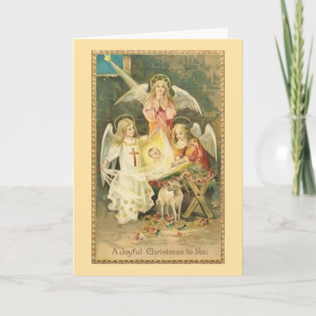 Tarjeta Festiva Navidades, Natividad, Ángeles, Niño Cristo, (Anverso)