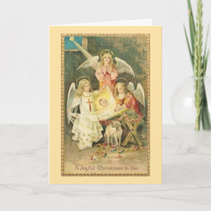 Tarjeta Festiva Navidades, Natividad, Ángeles, Niño Cristo,