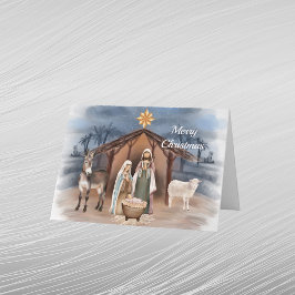 Tarjeta Festiva Navidades Natividad Animales Acuarela Cristiana