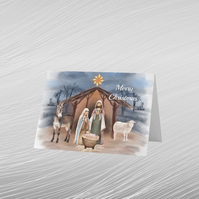 Tarjeta Festiva Navidades Natividad Animales Acuarela Cristiana (Subido por el creador)