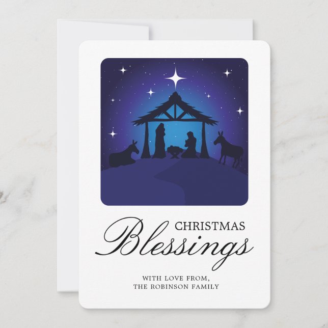 Tarjeta Festiva Navidades Natividad Escena Bendición Cristiana (Anverso)