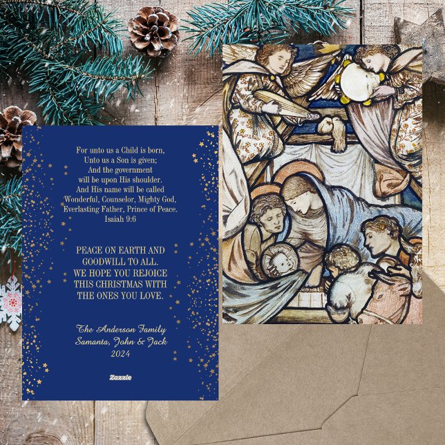 Tarjeta Festiva Navidades Natividad Escena Cristiana Católica Mode (Christmas Nativity Scene Religious Christian Catholic Elegant Blue Modern Holiday Card)