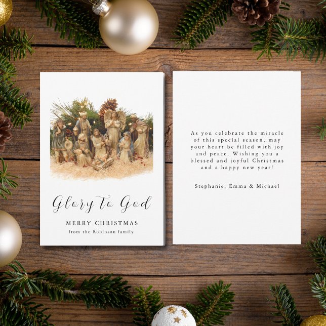 Tarjeta Festiva Navidades Natividad Escena Gloria a Dios Cristiano (Subido por el creador)