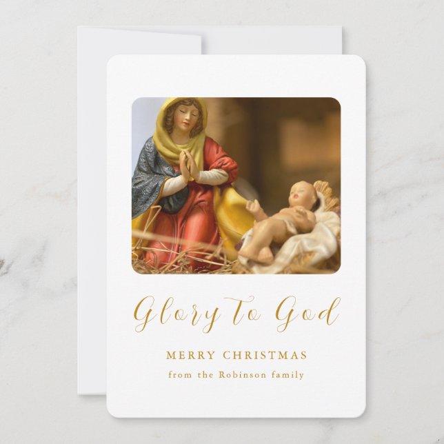 Tarjeta Festiva Navidades Natividad Escena Gloria a Guión de Oro d (Anverso)