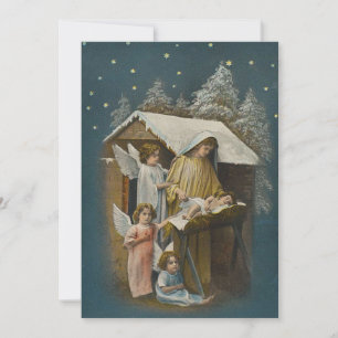 Tarjeta Festiva Navidades Natividad Escena Mary Angel Manger Vinta