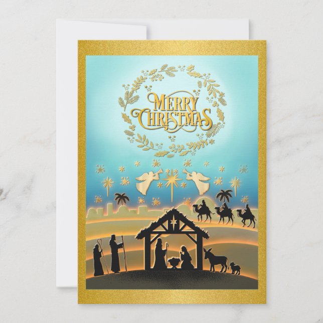 Tarjeta Festiva Navidades Natividad Niño Jesús en la escena del Ma (Anverso)