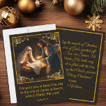 Tarjeta Festiva Navidades Natividad Sagrada Familia Religiosa<br><div class="desc">Celebra el verdadero significado de los Navidades con nuestra hermosa carta de Navidades de la escena de la Natividad. La parte delantera de la tarjeta muestra el verso de la Biblia Lucas 2:11 intemporal y reconfortante, recordándonos el milagroso nacimiento de Jesús. En el interior, encontrará un cálido y sentimental saludo,...</div>