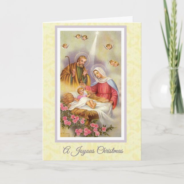 Tarjeta Festiva Navidades, Natividad, Virgen María, Cristo Niño, (Anverso)
