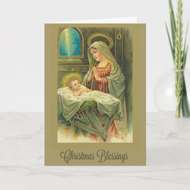 Tarjeta Festiva Navidades, Natividad, Virgen María, Cristo Niño, (Anverso)