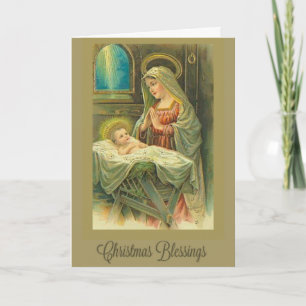Tarjeta Festiva Navidades, Natividad, Virgen María, Cristo Niño,