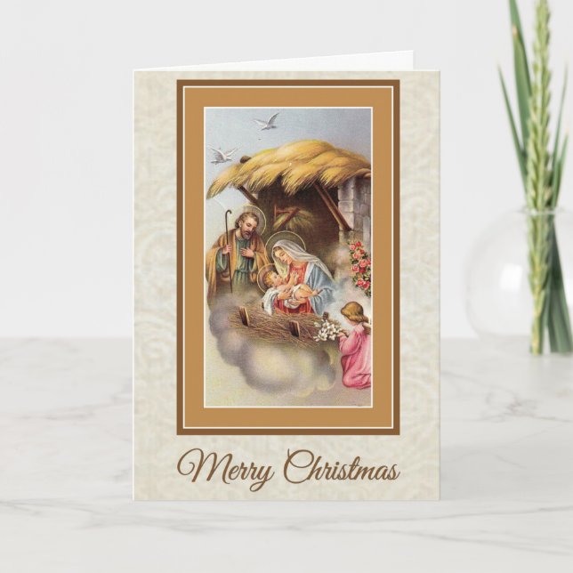 Tarjeta Festiva Navidades, Natividad, Virgen María, Cristo Niño, (Anverso)