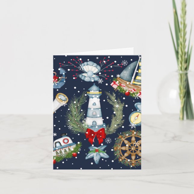 Tarjeta Festiva Navidades náuticos (Anverso)