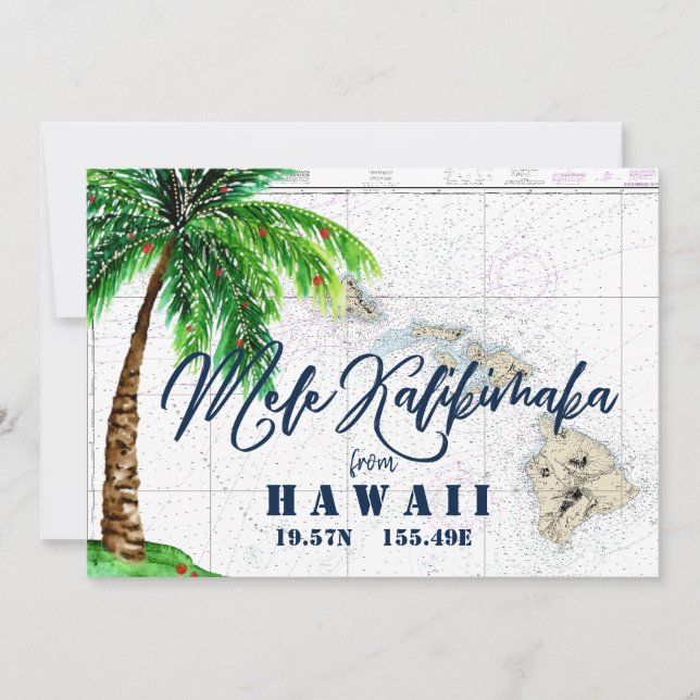 Tarjeta Festiva Navidades Náuticos Tropical Mele Kalikimaka (Anverso)