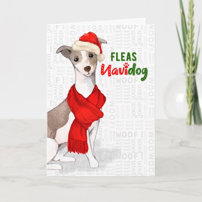 Tarjeta Festiva Navidades Navidog Greyhound (Anverso)