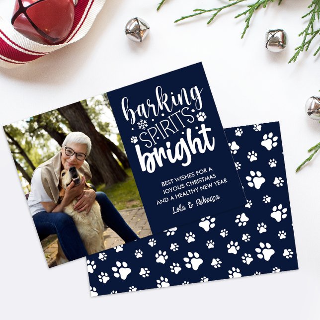 TARJETA FESTIVA NAVIDADES NAVY DE PAPAS LUMINOSAS ESPÍRITU DE BARC (NAVY WHITE PET OR DOG THEMED PHOTO CARD FOR ANIMAL LOVER ADD YOU FURRY FRIEND FOTO DIGITAL DOWNLOAD)