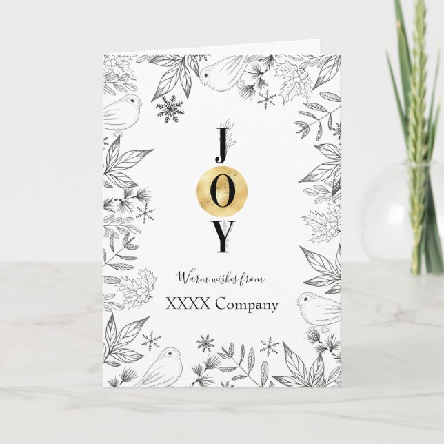 Tarjeta Festiva Navidades negocio de escritura floral de oro blanc (Anverso)