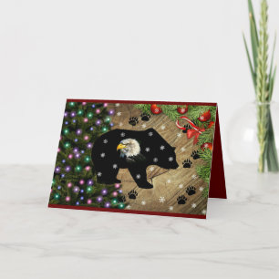 Tarjeta Festiva Navidades Negro Oso Bald Eagle Spirit Wilderness