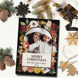 Tarjeta Festiva Navidades negros Floral Botánica Un Arco de Fotogr