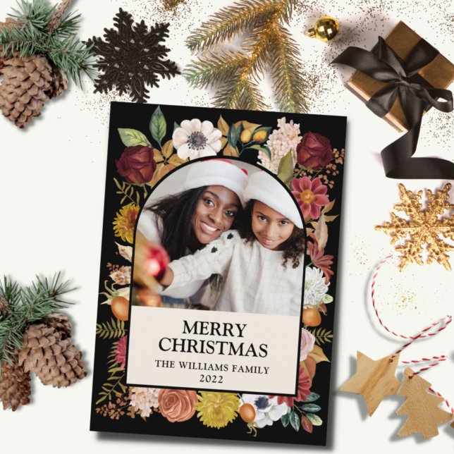 Tarjeta Festiva Navidades negros Floral Botánica Un Arco de Fotogr (Subido por el creador)
