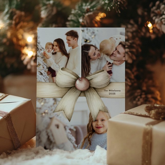 Tarjeta Festiva Navidades neutrales doblan el Collage de fotos (Subido por el creador)