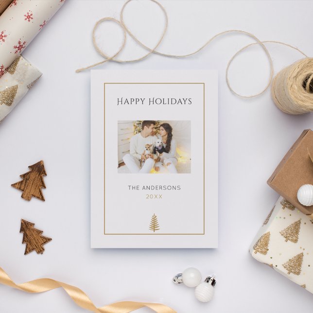 Tarjeta Festiva Navidades Neutrales Modernos Minimalistas de fotog (Modern Minimalist Neutral One-Photo Christmas Holiday Card)