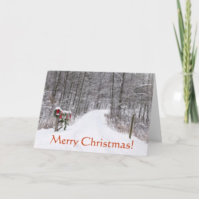Tarjeta Festiva Navidades nevados recorren el camino campestre con (Anverso)