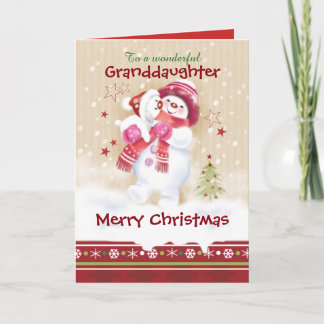 Tarjeta Festiva Navidades, nieta. Nieve abrazos a niños y Nieve