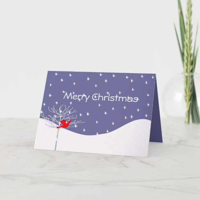 Tarjeta Festiva Navidades: Nieve de pájaro y árbol tu foto interna (Anverso)