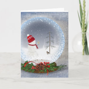 Tarjeta Festiva Navidades Nieve Globe Con Snowman