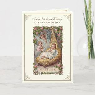 Tarjeta Festiva Navidades Niño Jesús Angels Poinsettias