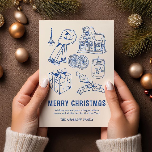 Tarjeta Festiva Navidades no fotográficos de Doodle Azul divertido (Subido por el creador)
